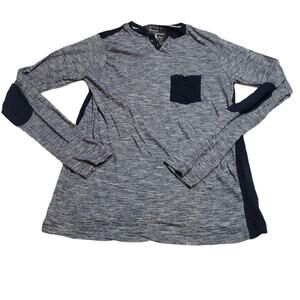 Broken Threads Shirt Mens Medium Henley Heather Blue Long Sleeve Tee Shirt Top